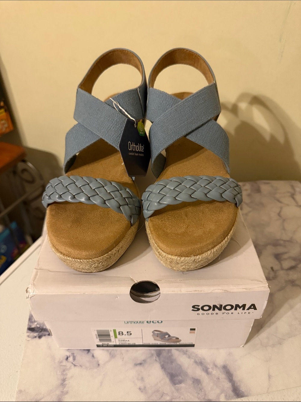 Sonoma Pale Blue Braided Espadrille Wedge Sandals - Women